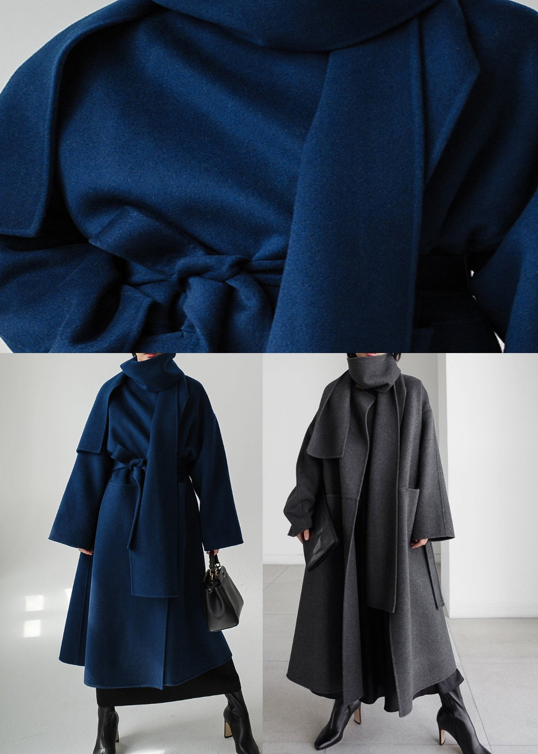 Amarae | Sawtooth Tie Long Sleeve Wool Coats