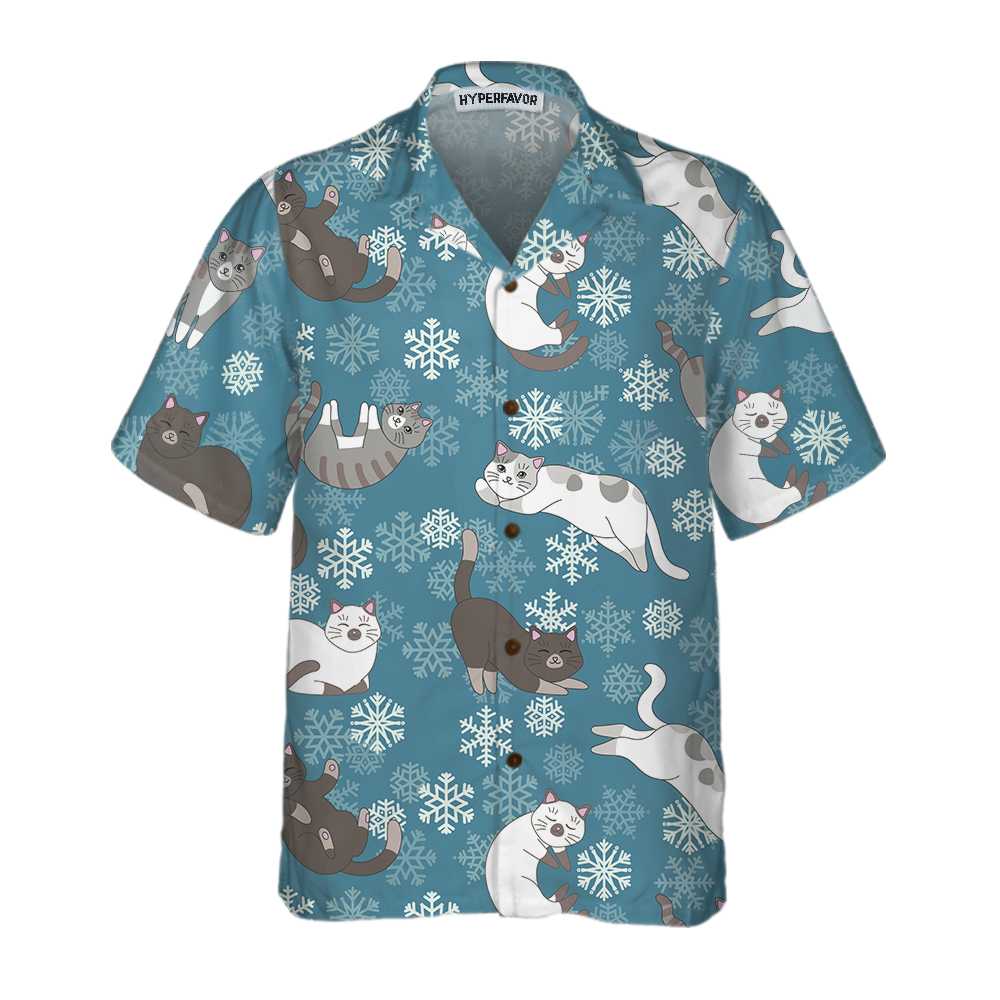 Lune London | Blue snowflake print Hawaiian shirt, fun Christmas Aloha shirt