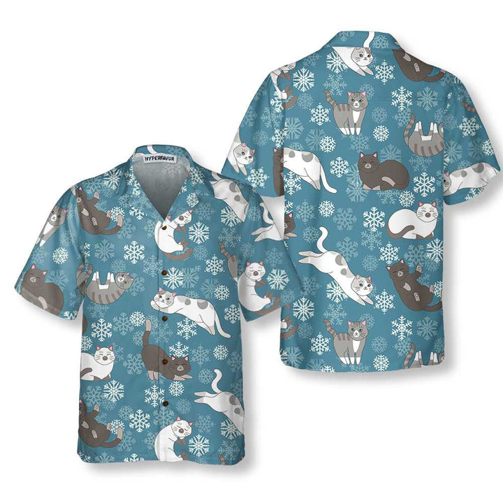 Lune London | Blue snowflake print Hawaiian shirt, fun Christmas Aloha shirt