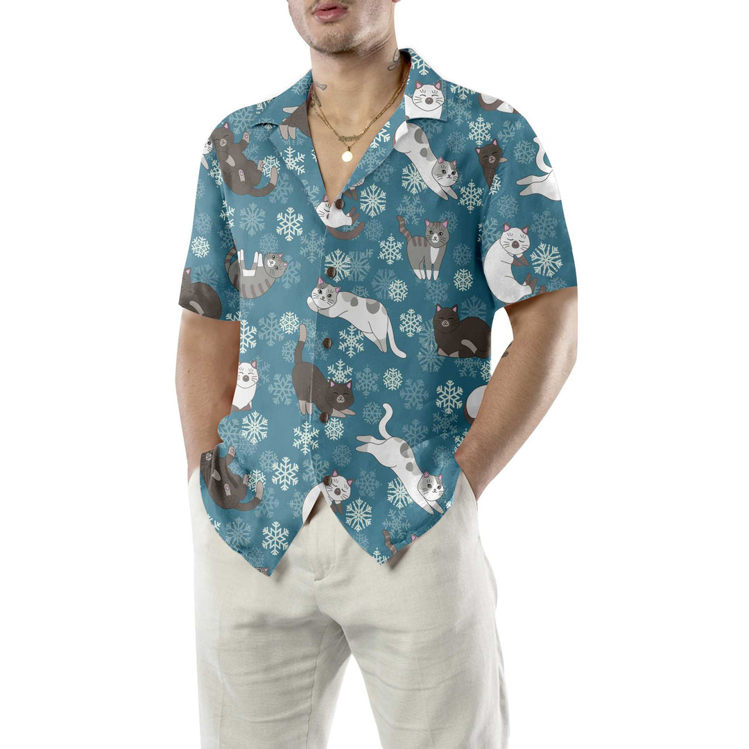 Lune London | Blue snowflake print Hawaiian shirt, fun Christmas Aloha shirt