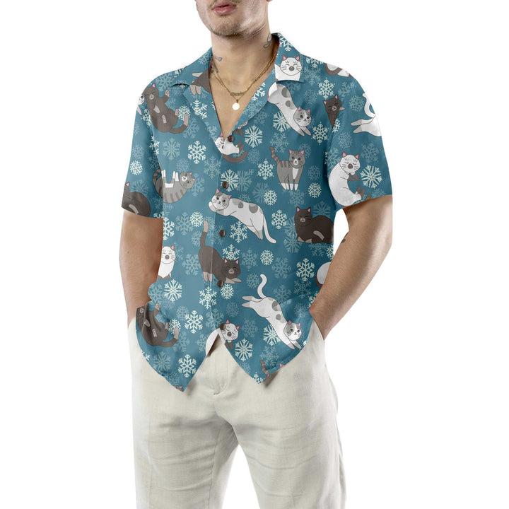 Lune London | Blue snowflake print Hawaiian shirt, fun Christmas Aloha shirt