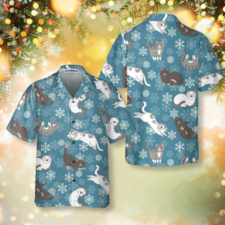 Lune London | Blue snowflake print Hawaiian shirt, fun Christmas Aloha shirt