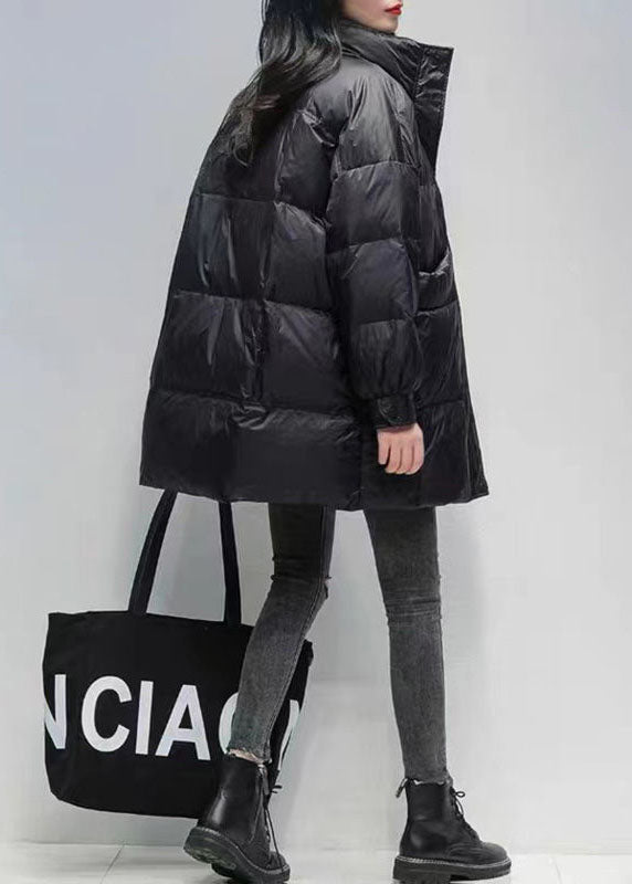 Amarae | Oversized black goose down winter coat with high collar and pockets