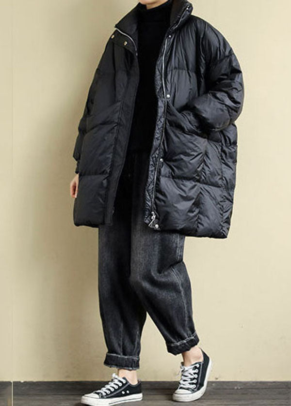 Amarae | Oversized black goose down winter coat with high collar and pockets