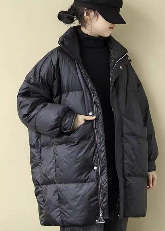 Amarae | Oversized black goose down winter coat with high collar and pockets