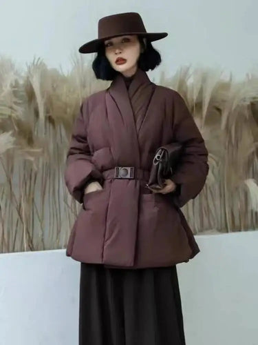 Amarae | Cotton winter coat - Stylish and warm jacket with V-neck and spacious pockets