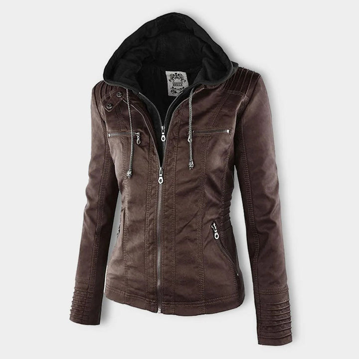 Amarae | Waterproof Women's Faux Leather Jacket with Hood