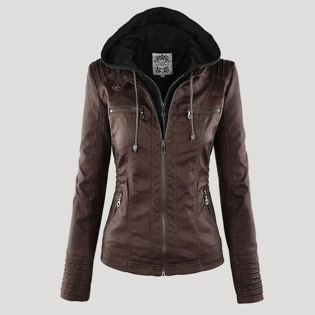 Amarae | Waterproof Women's Faux Leather Jacket with Hood