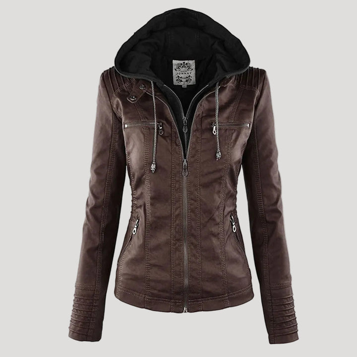 Amarae | Waterproof Women's Faux Leather Jacket with Hood