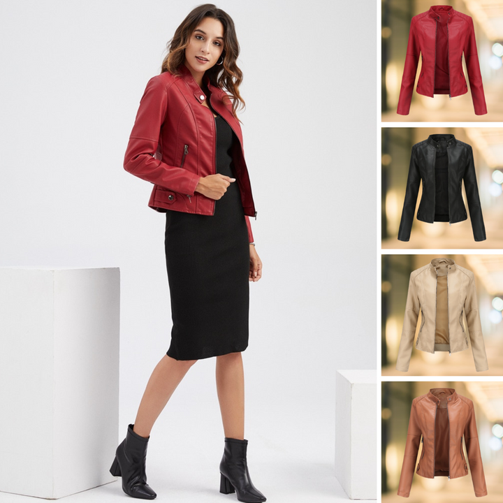 Amarae | Elegant and Stylish Leather Jacket with Stand-Up Collar