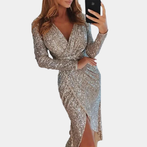 Amarae | Women's sequin dress with slit in the front