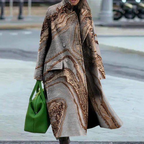 Amarae | overcoats - wool blend - oversized fit - full length - abstract pattern - button front