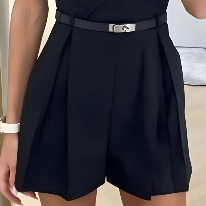Lune London | Sleeveless Jumpsuit Wrap V-Neck Tailored Belt Pleated Shorts Tailored Fit