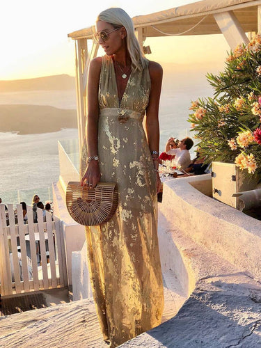 Amarae | Long Dress Bronze Glossy Sequins V-Neck Sleeveless Elegant Women's Evening Dress Beach