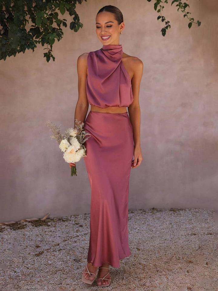 Lune London | Dress Guest Wedding Women Halter Sleeveless Women Elegant Evening Two-Piece Bridesmaid Dress