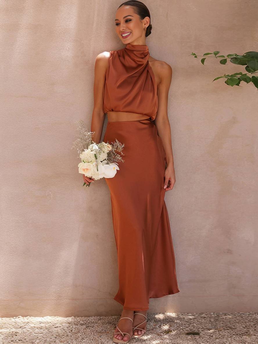 Lune London | Dress Guest Wedding Women Halter Sleeveless Women Elegant Evening Two-Piece Bridesmaid Dress