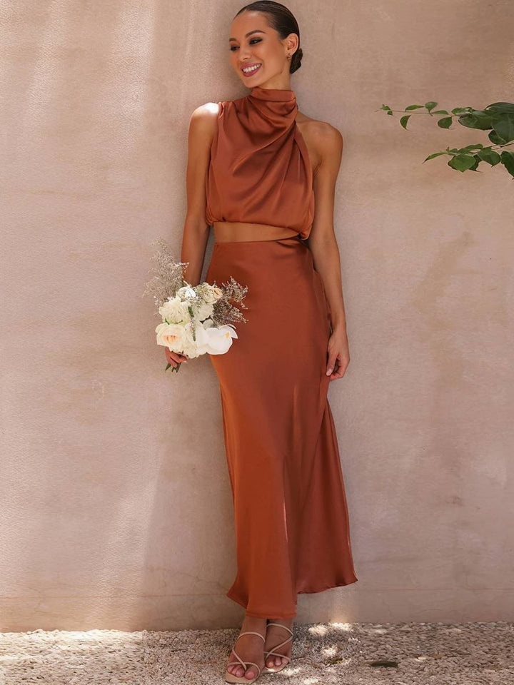 Lune London | Dress Guest Wedding Women Halter Sleeveless Women Elegant Evening Two-Piece Bridesmaid Dress