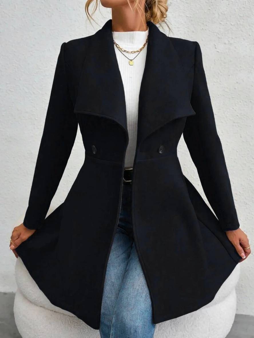 Chic Und Stil | Medium-Length Wool Coat Solid Color with Buttons with Notched Collar Long Sleeves Elegant Casual Jacket for Women