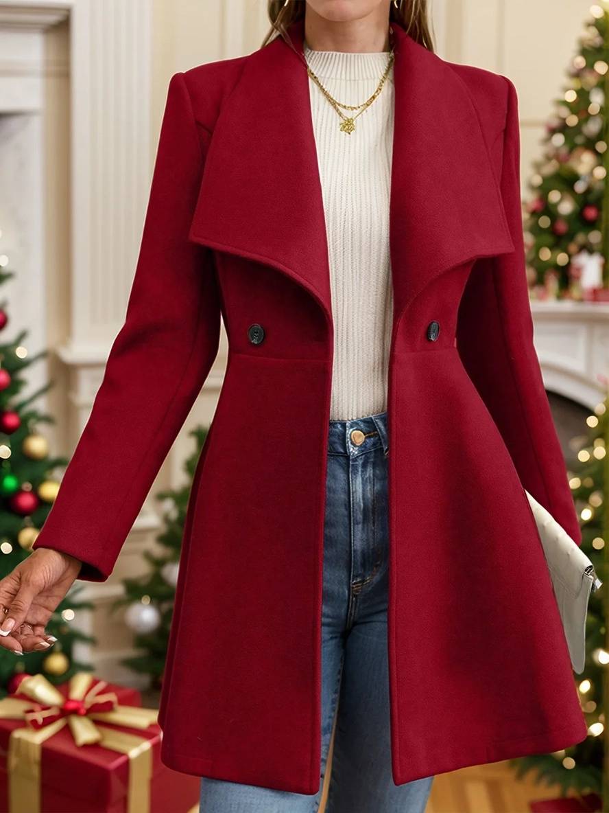 Chic Und Stil | Medium-Length Wool Coat Solid Color with Buttons with Notched Collar Long Sleeves Elegant Casual Jacket for Women