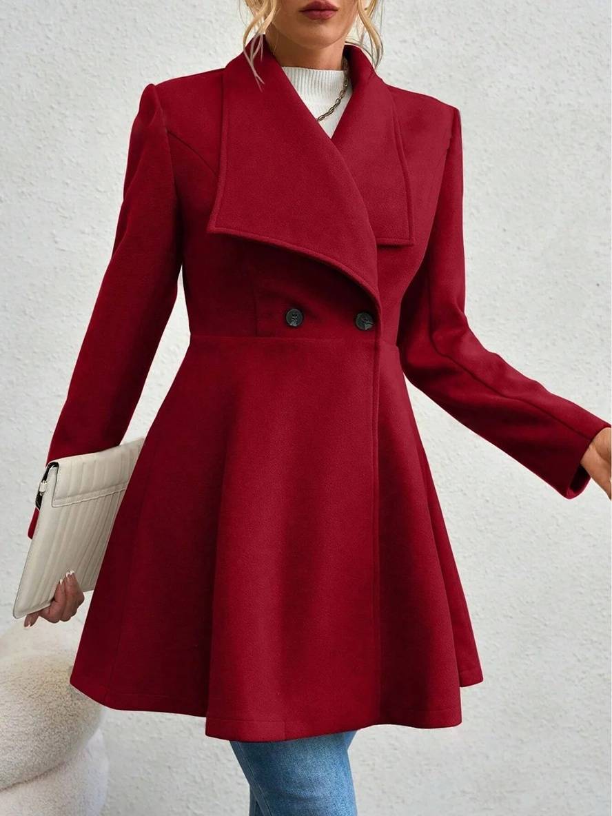 Chic Und Stil | Medium-Length Wool Coat Solid Color with Buttons with Notched Collar Long Sleeves Elegant Casual Jacket for Women