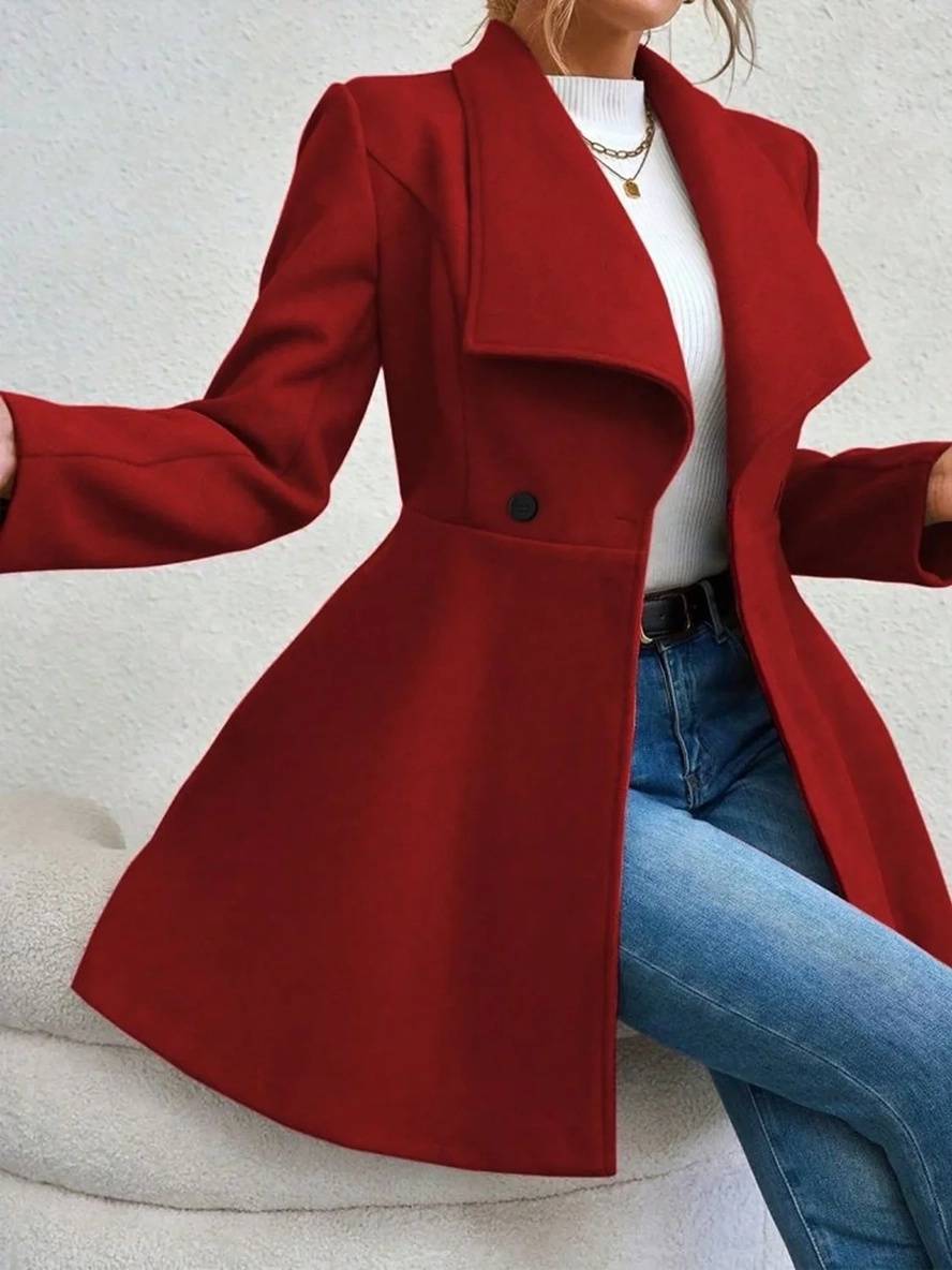 Chic Und Stil | Medium-Length Wool Coat Solid Color with Buttons with Notched Collar Long Sleeves Elegant Casual Jacket for Women