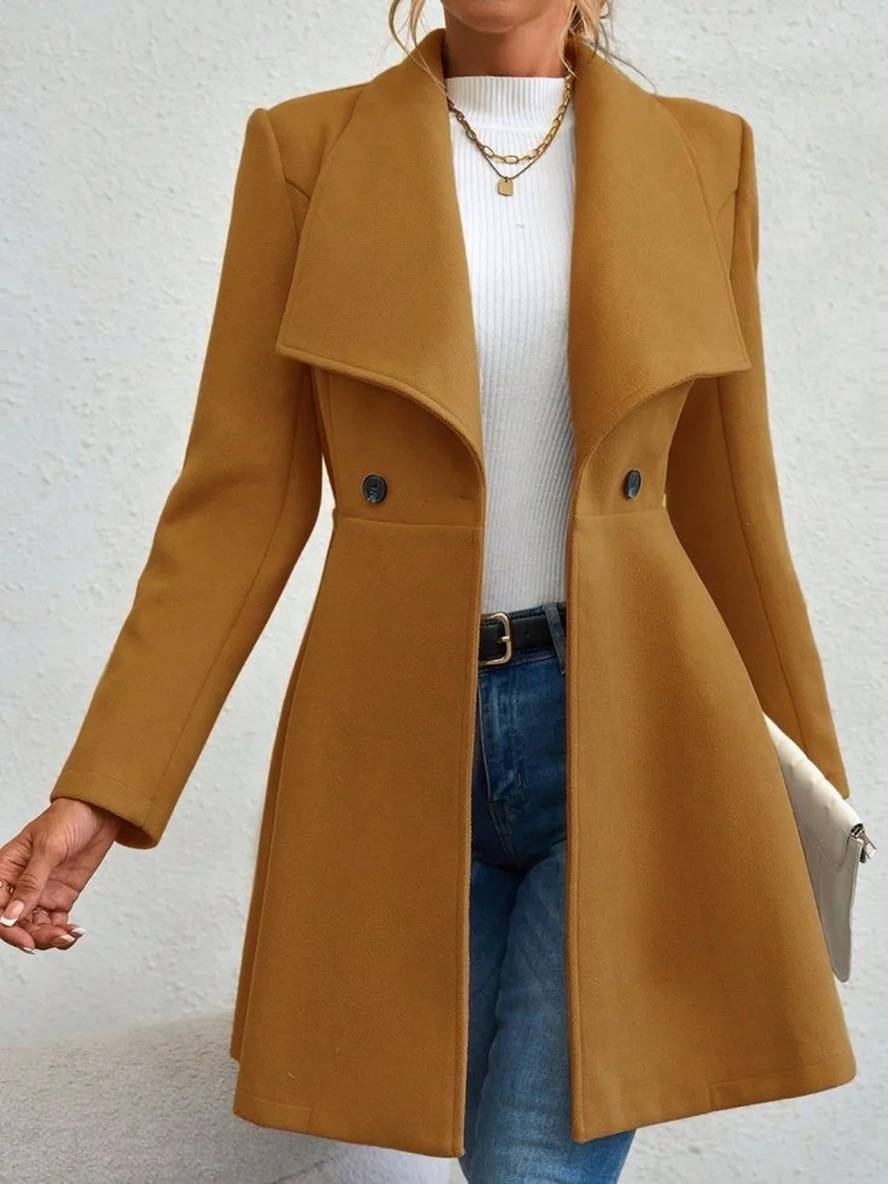 Chic Und Stil | Medium-Length Wool Coat Solid Color with Buttons with Notched Collar Long Sleeves Elegant Casual Jacket for Women