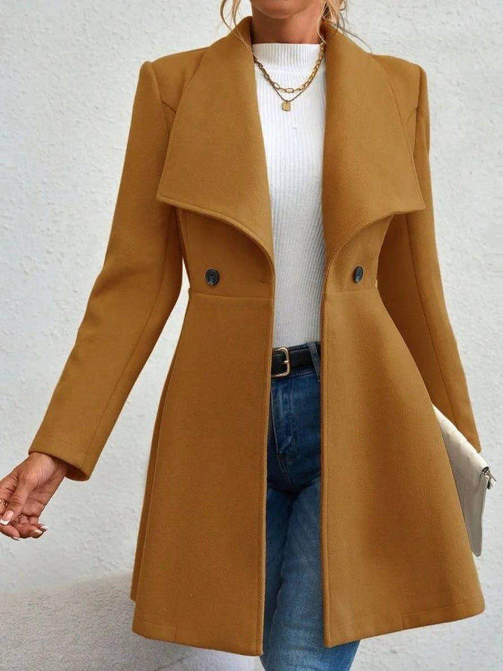 Chic Und Stil | Medium-Length Wool Coat Solid Color with Buttons with Notched Collar Long Sleeves Elegant Casual Jacket for Women