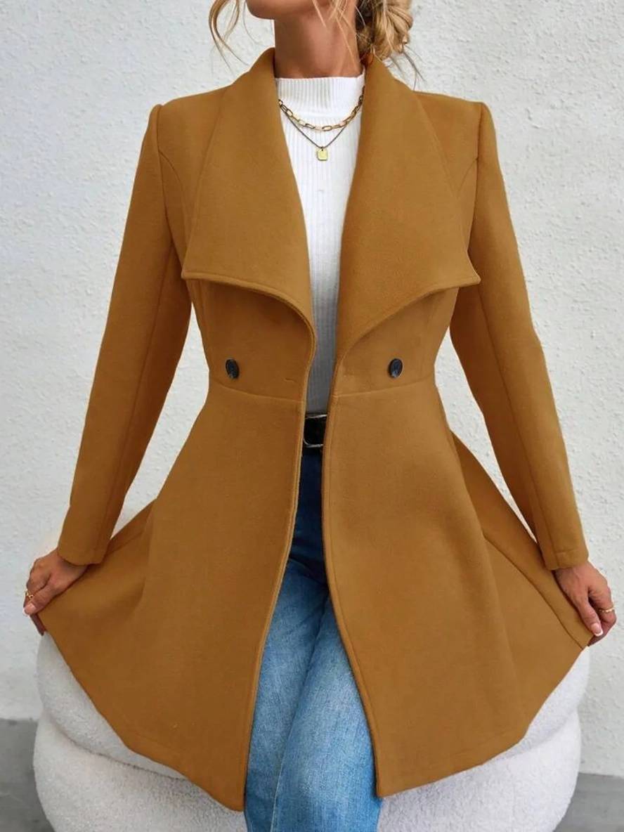 Chic Und Stil | Medium-Length Wool Coat Solid Color with Buttons with Notched Collar Long Sleeves Elegant Casual Jacket for Women