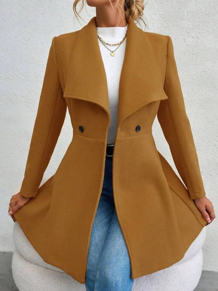 Chic Und Stil | Medium-Length Wool Coat Solid Color with Buttons with Notched Collar Long Sleeves Elegant Casual Jacket for Women
