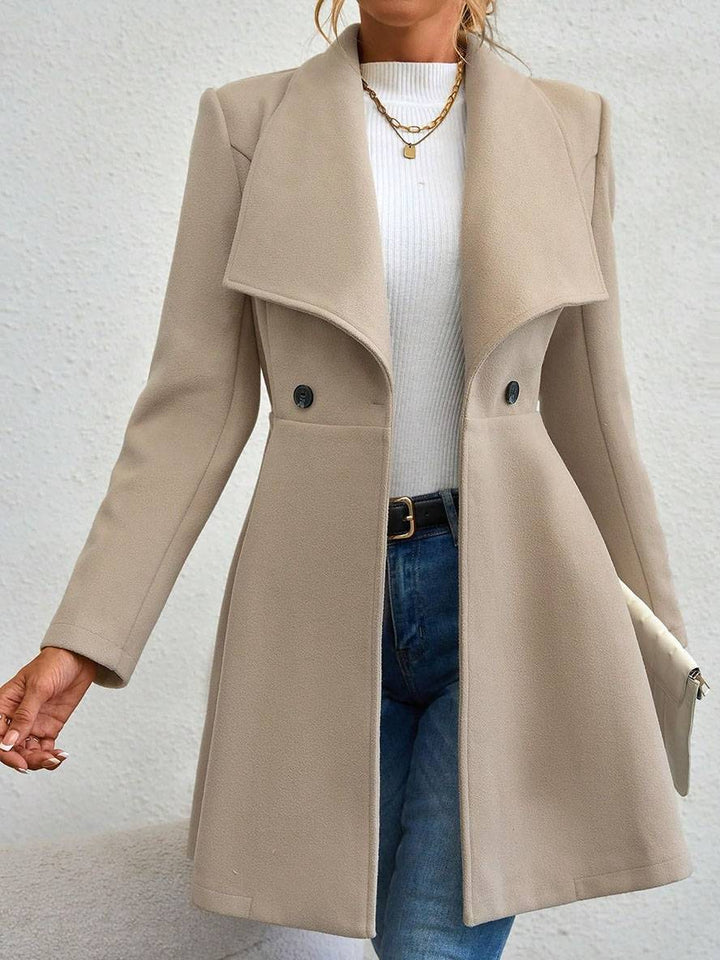 Chic Und Stil | Medium-Length Wool Coat Solid Color with Buttons with Notched Collar Long Sleeves Elegant Casual Jacket for Women