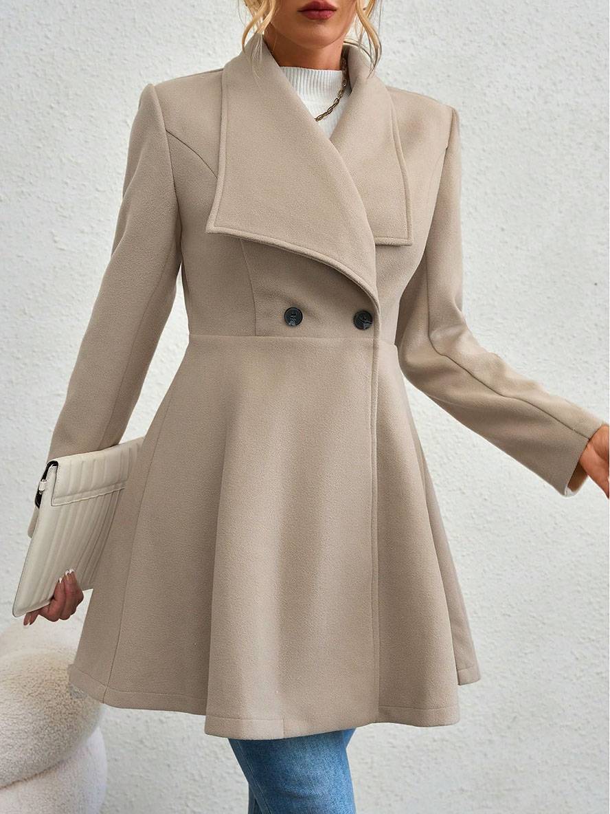 Chic Und Stil | Medium-Length Wool Coat Solid Color with Buttons with Notched Collar Long Sleeves Elegant Casual Jacket for Women