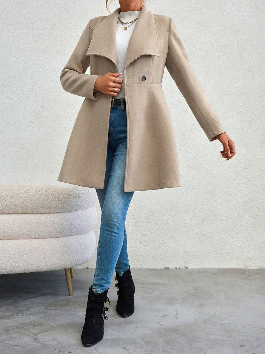 Chic Und Stil | Medium-Length Wool Coat Solid Color with Buttons with Notched Collar Long Sleeves Elegant Casual Jacket for Women