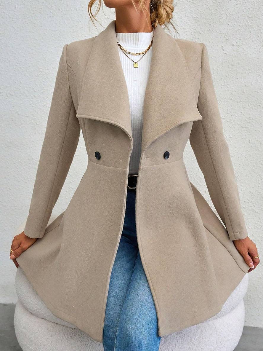 Chic Und Stil | Medium-Length Wool Coat Solid Color with Buttons with Notched Collar Long Sleeves Elegant Casual Jacket for Women