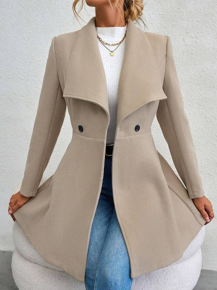 Chic Und Stil | Medium-Length Wool Coat Solid Color with Buttons with Notched Collar Long Sleeves Elegant Casual Jacket for Women