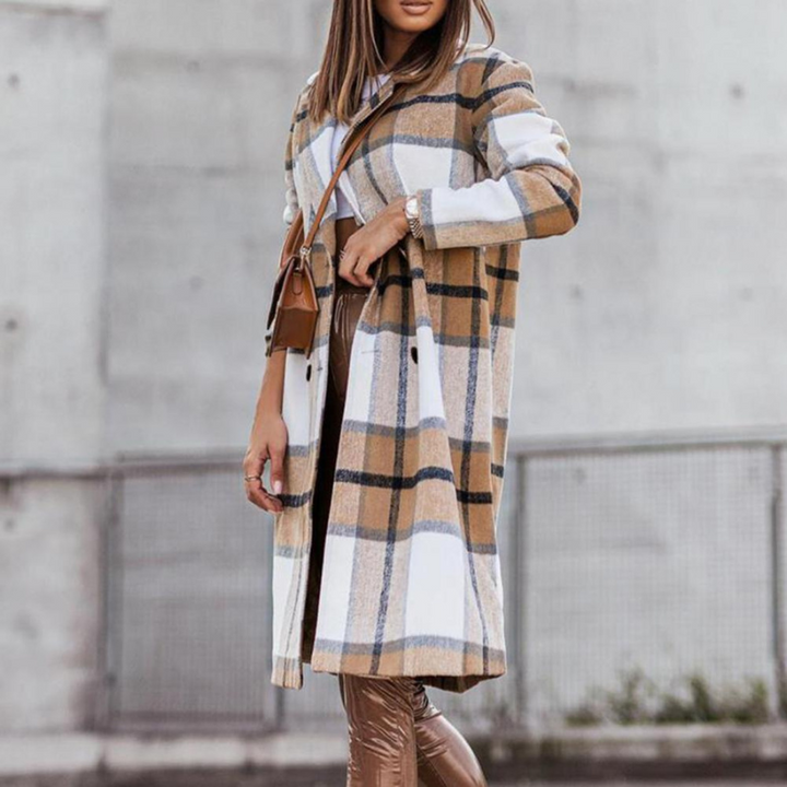 Amarae | Wool coat - Long checked autumn coat for women