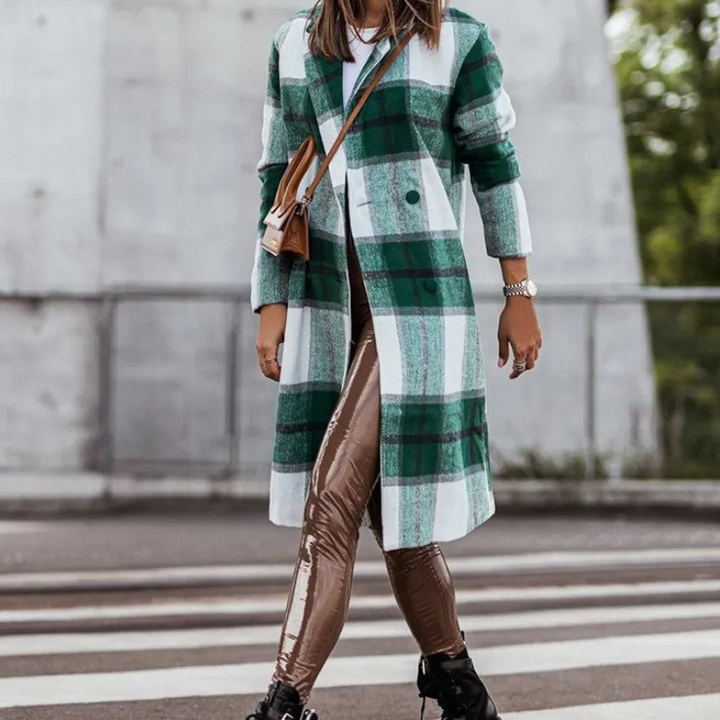 Amarae | Wool coat - Long checked autumn coat for women