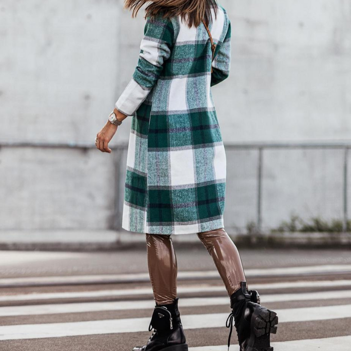 Amarae | Wool coat - Long checked autumn coat for women