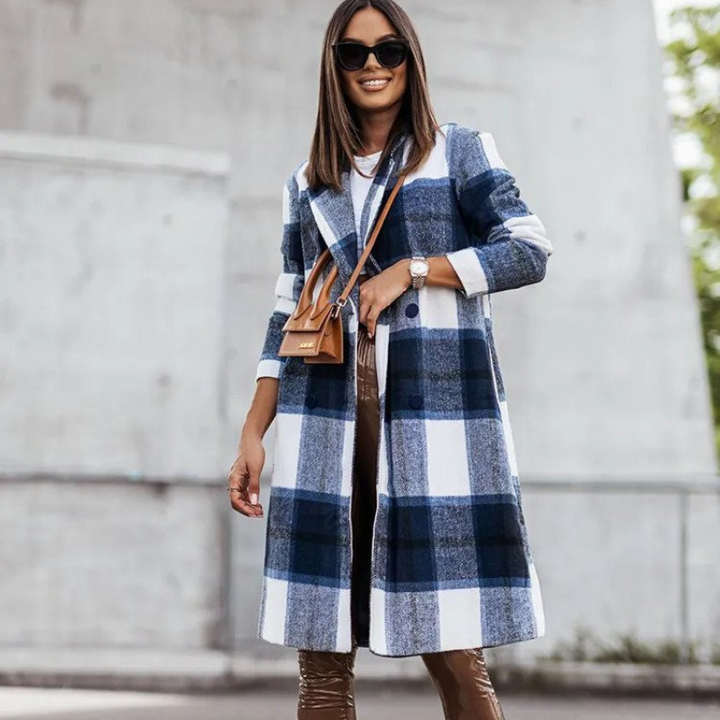 Amarae | Wool coat - Long checked autumn coat for women