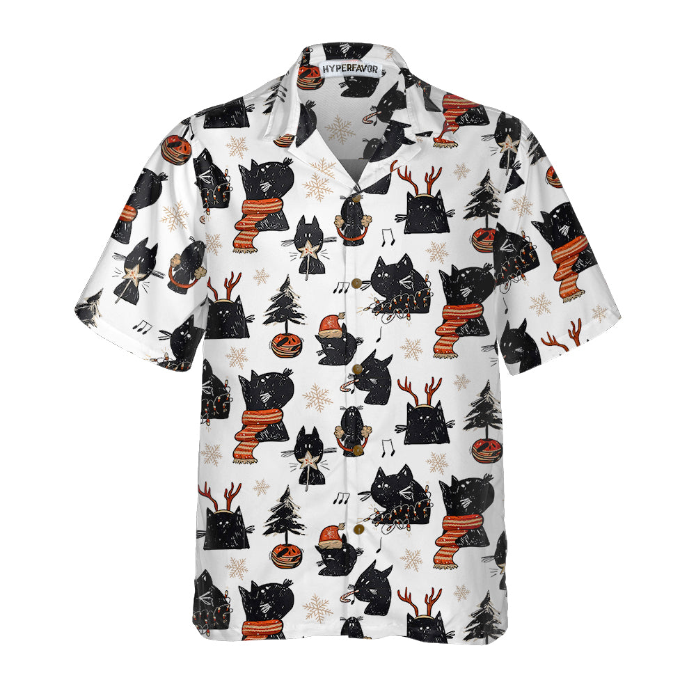 Lune London | Cartoon Noir Merry Christmas Cat Hawaiian Shirt, Fun Christmas Cat Shirt, Best Christmas Gift Idea