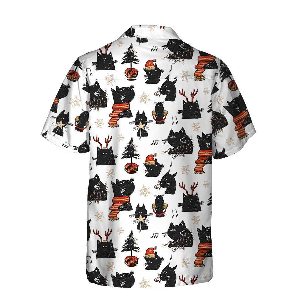 Lune London | Cartoon Noir Merry Christmas Cat Hawaiian Shirt, Fun Christmas Cat Shirt, Best Christmas Gift Idea