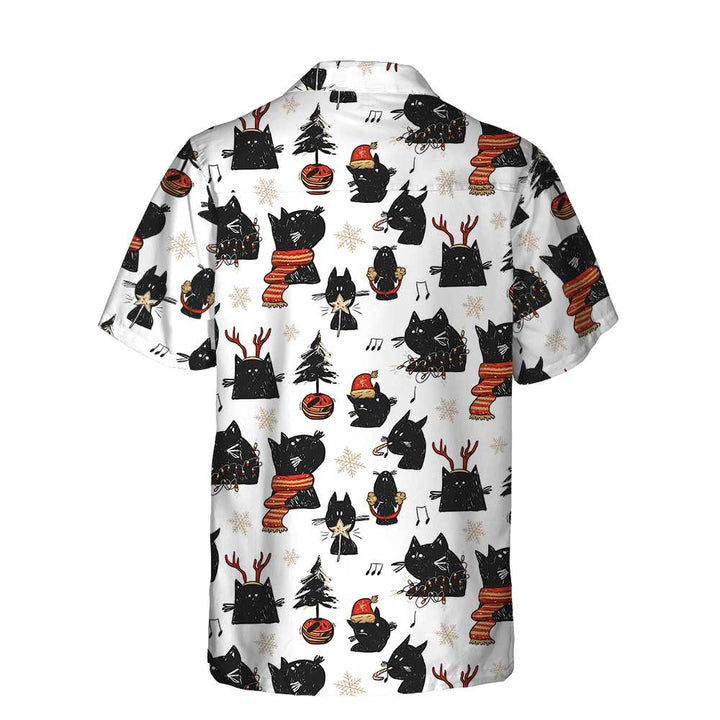 Lune London | Cartoon Noir Merry Christmas Cat Hawaiian Shirt, Fun Christmas Cat Shirt, Best Christmas Gift Idea