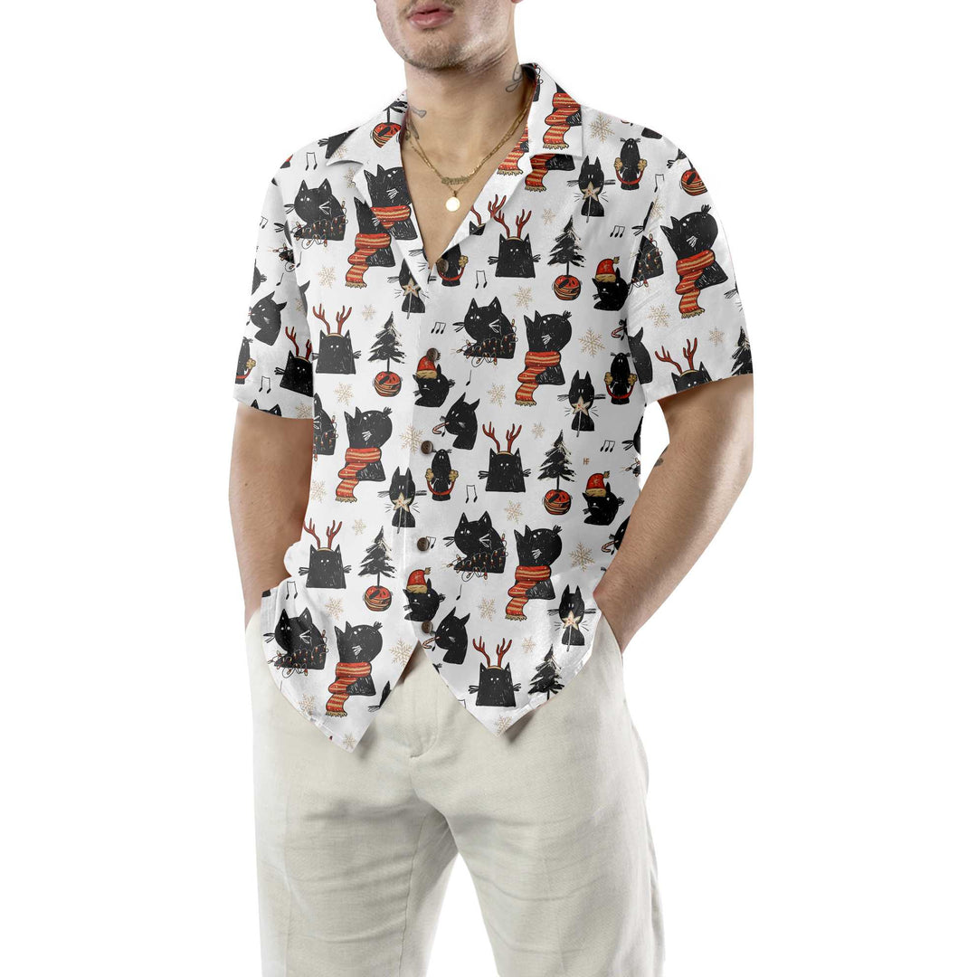 Lune London | Cartoon Noir Merry Christmas Cat Hawaiian Shirt, Fun Christmas Cat Shirt, Best Christmas Gift Idea