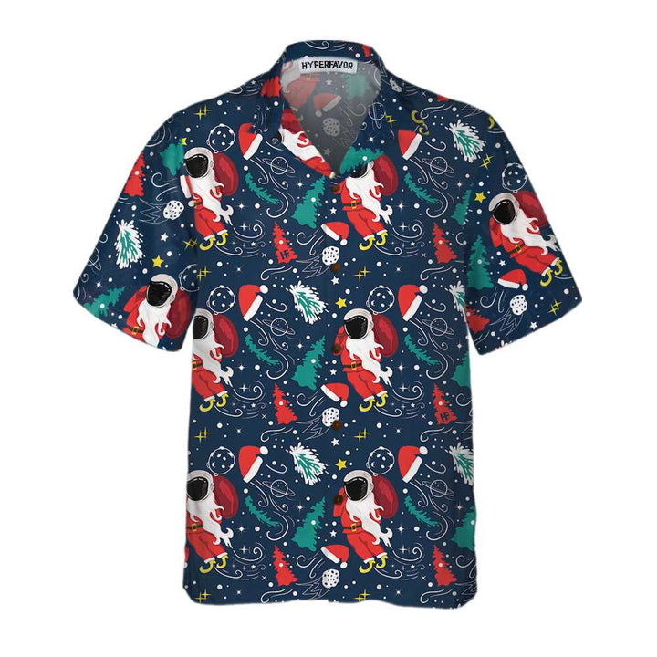 Lune London | Christmas Hawaiian shirt with a cartoon Santa flying in space, Santa Hawaiian shirt for men
