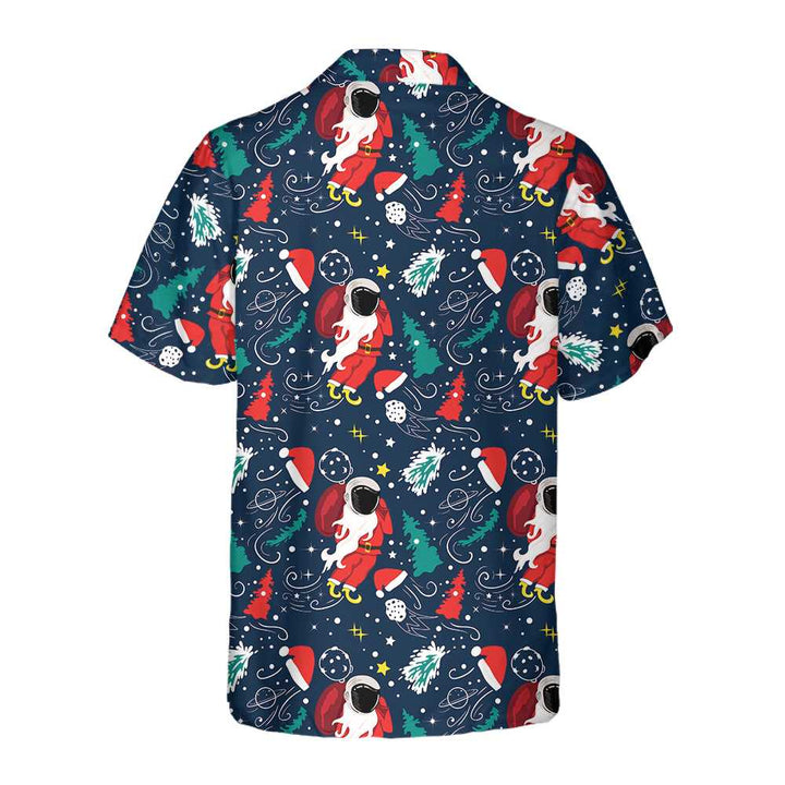 Lune London | Christmas Hawaiian shirt with a cartoon Santa flying in space, Santa Hawaiian shirt for men