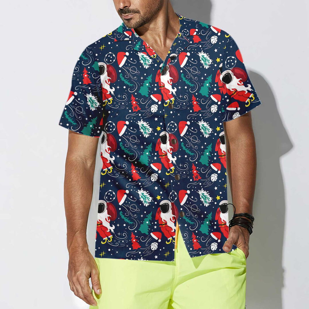 Lune London | Christmas Hawaiian shirt with a cartoon Santa flying in space, Santa Hawaiian shirt for men