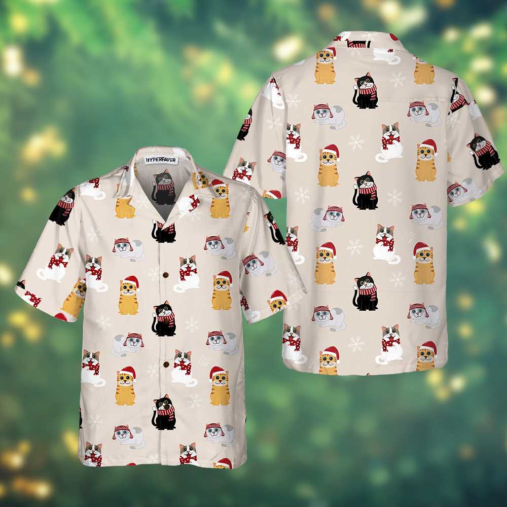 Lune London | Hawaiian cat t-shirt with Santa Claus hat, Christmas cat t-shirt, Best Christmas gift