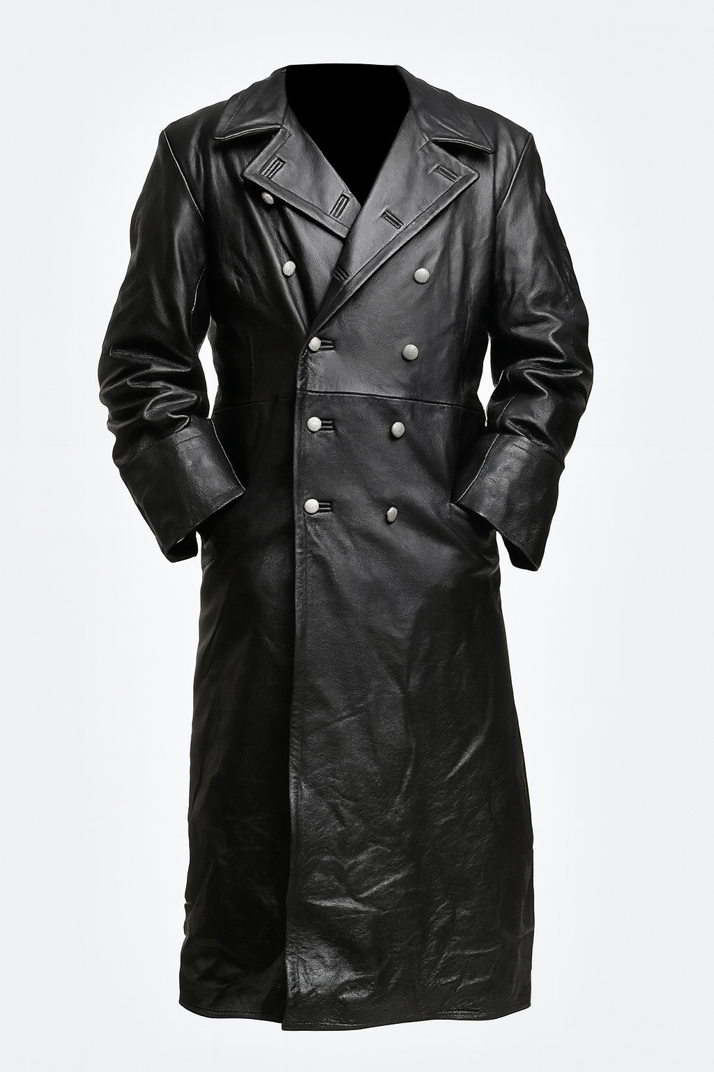 Amarae | Iconic Gothic Leather Trench Coat for Men In Wo2 Style