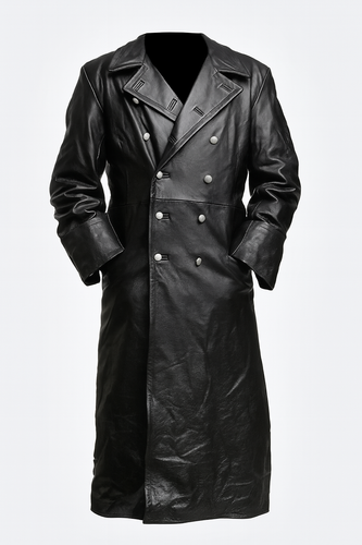 Amarae | Iconic Gothic Leather Trench Coat for Men In Wo2 Style