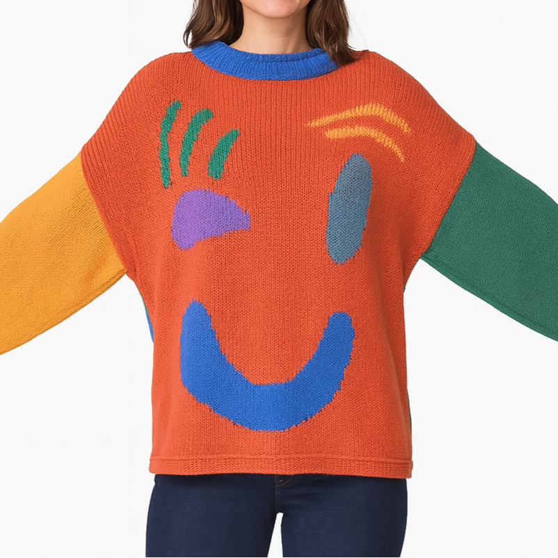 Lune London | Knitted artist style sweater - Casual sweater with abstract face pattern