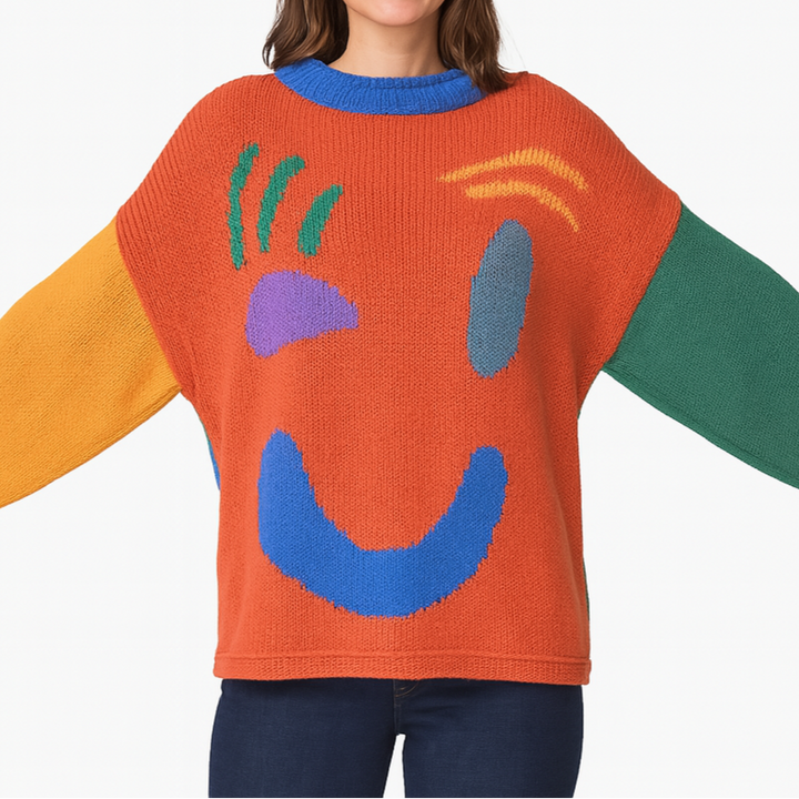 Lune London | Knitted artist style sweater - Casual sweater with abstract face pattern